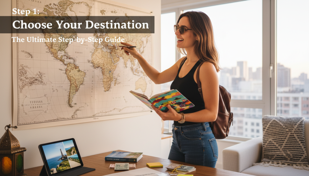 First Time Solo Trip Planning Guide A young man solo traveling with a backpack exploring a scenic landscape