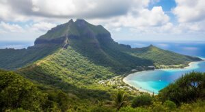 Bora Bora overwater bungalows and lagoon French Polynesia