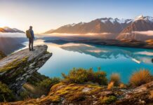 New Zealand adventure travel mountains glacial lake Southern Alps