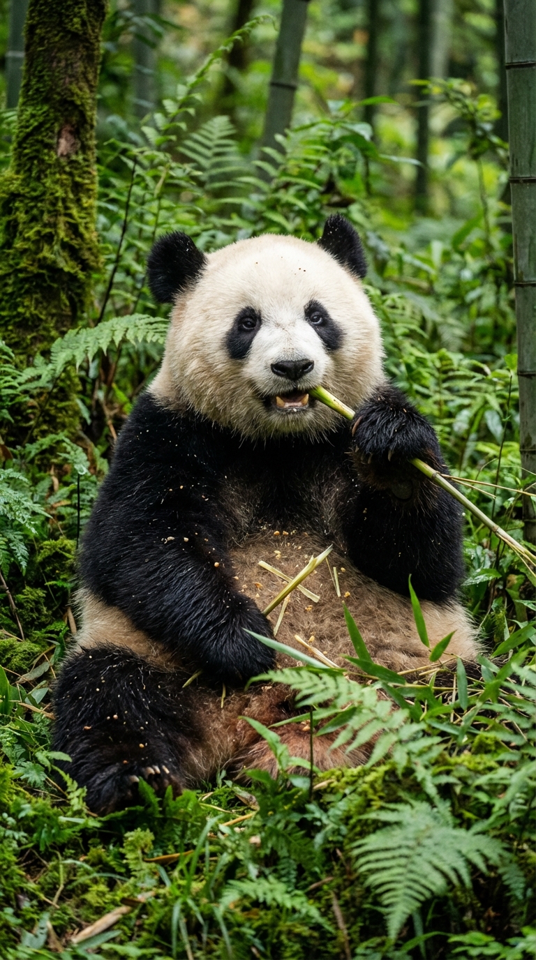 Giant Panda eating bamboo in Chengdu China