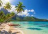 Fiji islands white sand beach and tropical lagoon