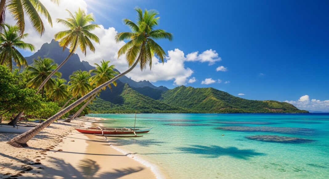 Fiji islands white sand beach and tropical lagoon