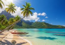 Fiji islands white sand beach and tropical lagoon