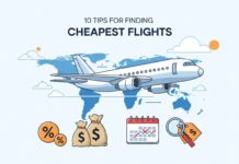 How to Finding the Cheapest Flight Tickets in 2026 A stylized visualization of hacks to find the cheapest flight tickets on a world map with money and calendar icons.